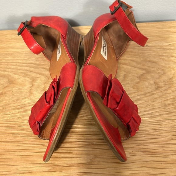Paul Green Munchen Wedge Sandal Red Leather Big Bow Open Toe Ankle Strap US 9 - Picture 15 of 16